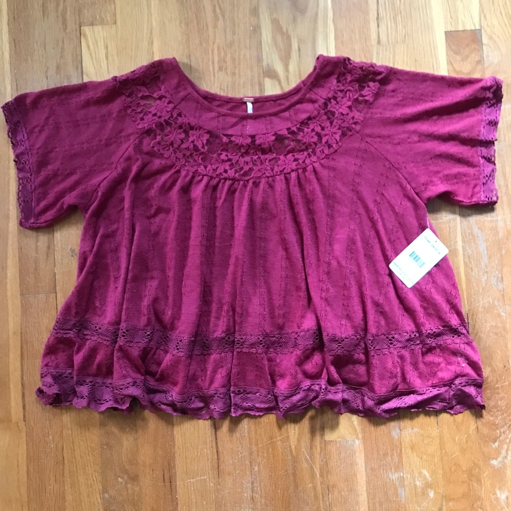 NWT Free People Size S Merlot Lace Top